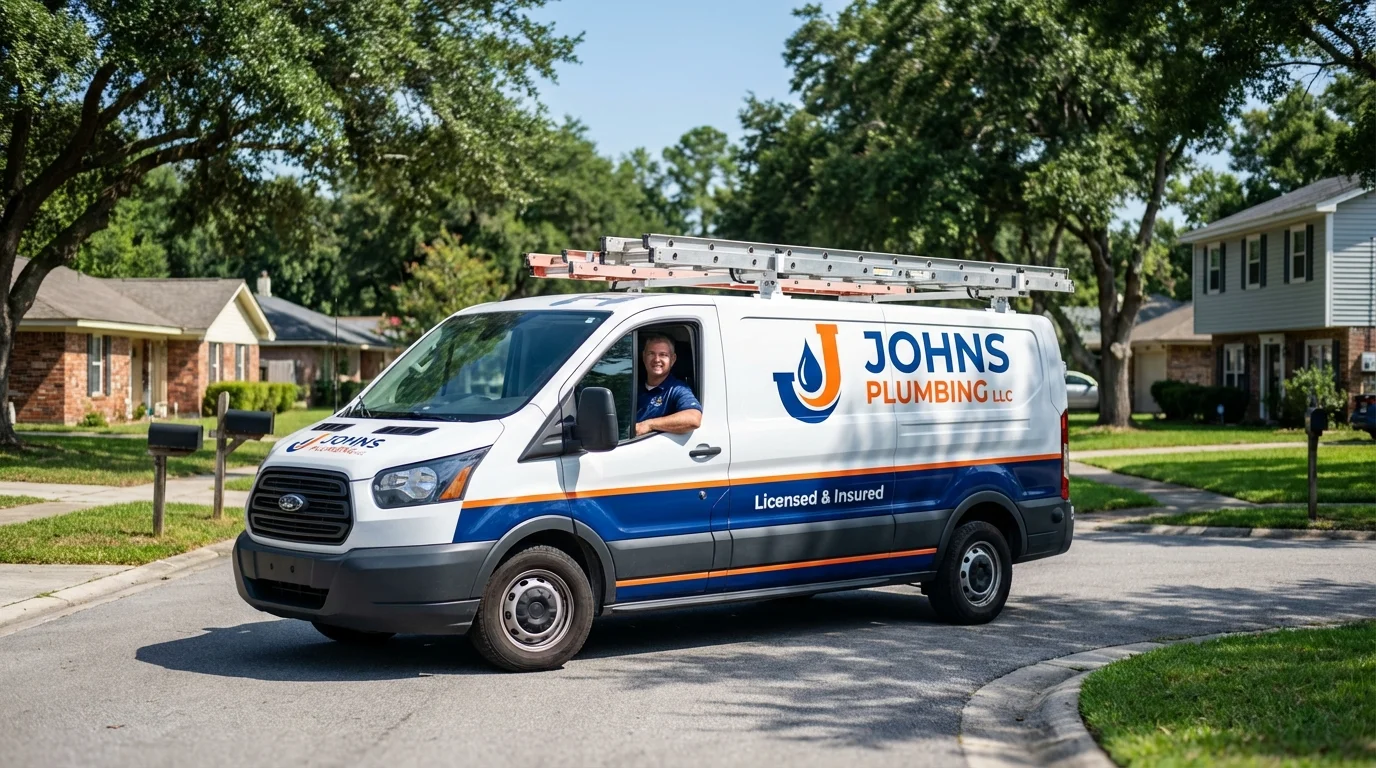 Johns Plumbing LLC service van in Broken Bow, OK