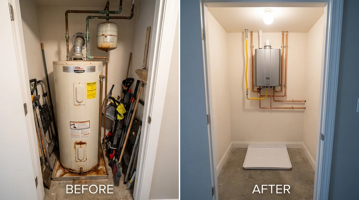 Tank water heater versus wall-mounted tankless unit comparison for Broken Bow, OK homeowners